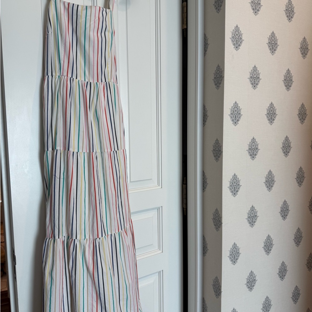 J. Crew Gray and Pink Tiered Maxi Dress